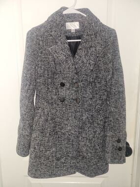 Xhilaration Black & White Tweed Double-Breasted Pea Coat